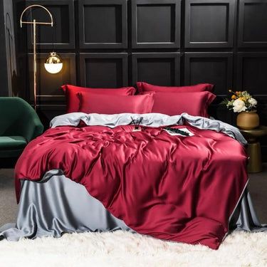 Luxury Red Grey European Silk 100% Duvet Cover Bedding Set